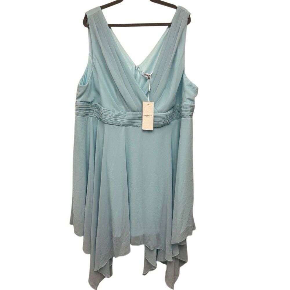 Ever pretty blue sleeveless white v-neck chiffon cocktail asymmetrical dress siz